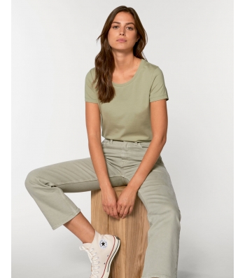TEE-SHIRT femme coton bio coupe féminine  et cintrée couleur vert sauge