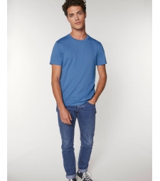 TEE-SHIRT homme coton bio col rond, coupe classique, couleur bleu