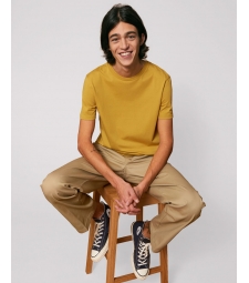 TEE-SHIRT homme coton bio col rond, coupe classique  jaune ocre