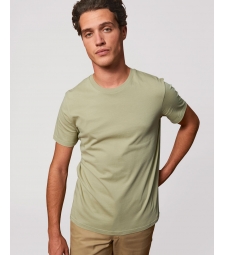 TEE-SHIRT homme coton bio col rond, coupe classique vert sauge