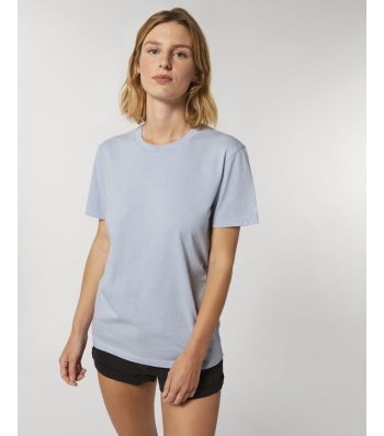 TEE-SHIRT VINTAGE délavé femme coton bio col rond, coupe classique bleu lavande