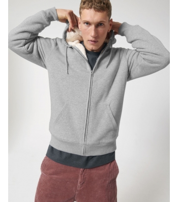 VESTE fourrée SHERPA recyclé à CAPUCHE Gris chiné  coton Bio 