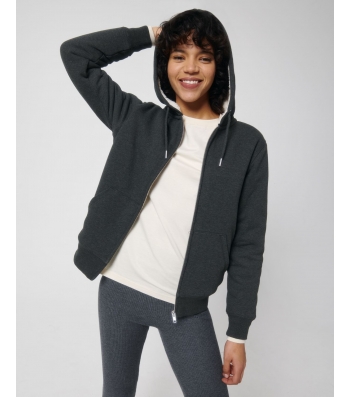 VESTE fourrée SHERPA recyclé à CAPUCHE gris chiné foncé coton Bio 