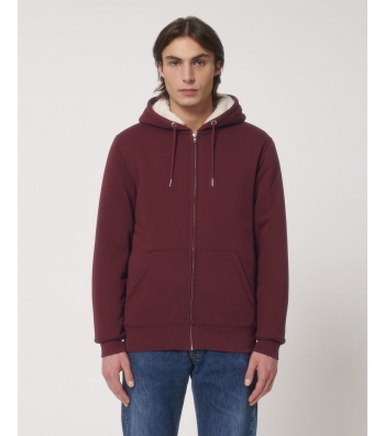 VESTE fourrée SHERPA recyclé à CAPUCHE Bordeaux  coton Bio 