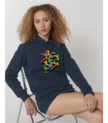 SWEAT-SHIRT Femme Capuche épais et intérieur doux coton BIO bleu foncé impression géométrique