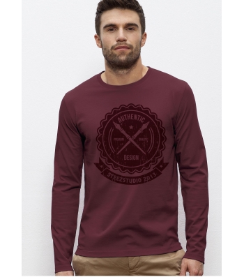 Manches longues TEE-SHIRT homme 100% Coton Bio doux équitable Bordeaux -  Imprimé numérique bordeaux foncé 157