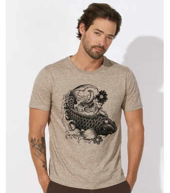 TEE-SHIRT homme  100% Coton Bio doux équitable - Beau Beige chiné- imprimé Ide japonais 