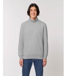 SWEAT-SHIRT col Zippée montant Homme gris chiné coton Bio 