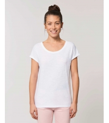 TEE-SHIRT Femme blanc manches repliées Coton BIO FWF