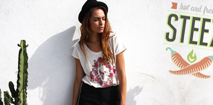 Tee-shirt steezstudio rose tattoo slub blanc vintage